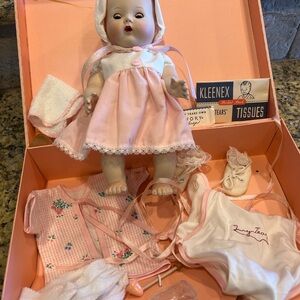 Tiny Tears Vintage Baby Doll with Pink Dress and Accessories